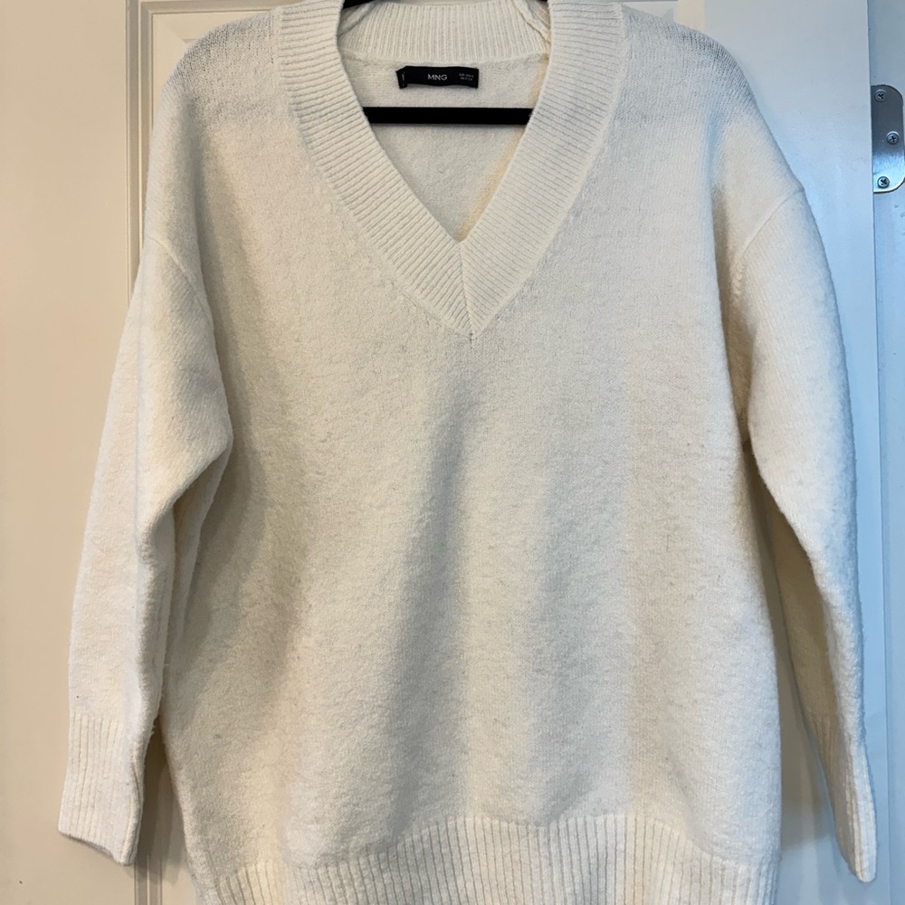 Mango Women’s White V-Neck Sweater